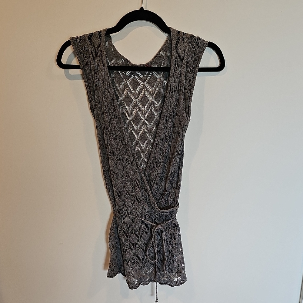Elegant Gray Lace Wrap Top